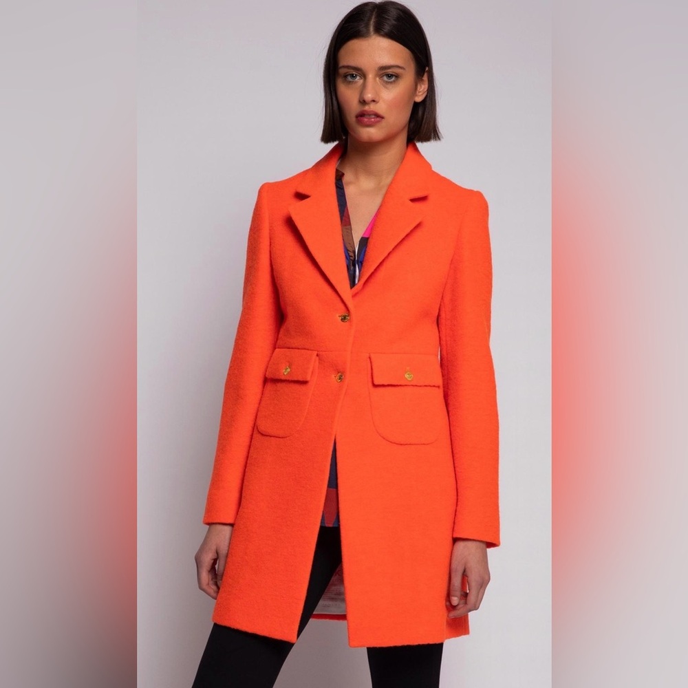 NWOT. Woman’s Vilagallo Lucia Neon Wool Blend Coat in Orange. Size 40 EU. - Picture 3 of 15